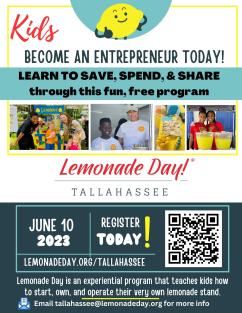 Flyer for Tallahassee Lemonade Day - June 10, 2023